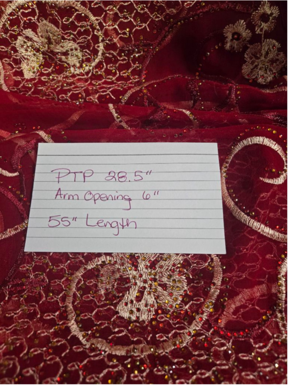 Red Gold Embroidered Kaftan or Cover Up completely sheer - Picture 8 of 9